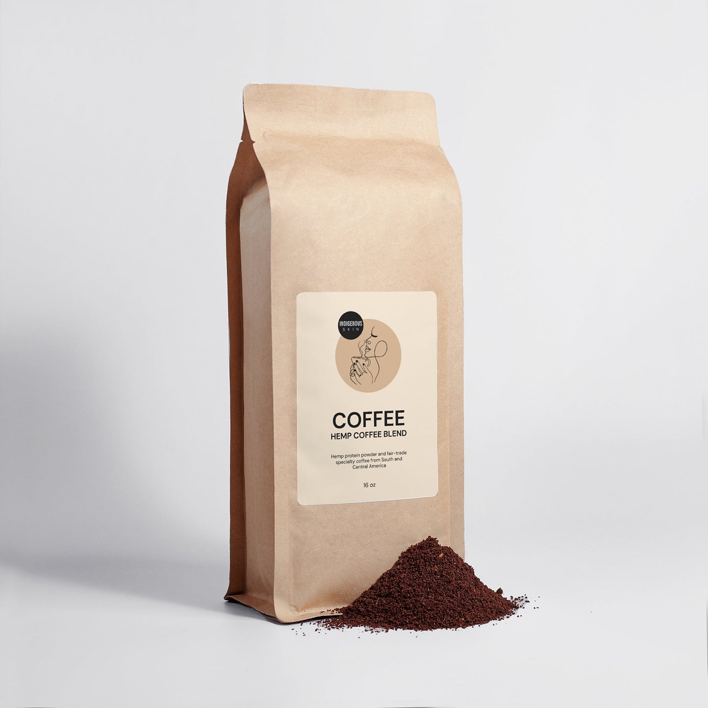 Hemp coffee medium roast 16oz bag for plant-based wellness and energy.