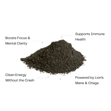 Mushroom coffee fusion with lion’s mane and chaga for focus and immunity.
