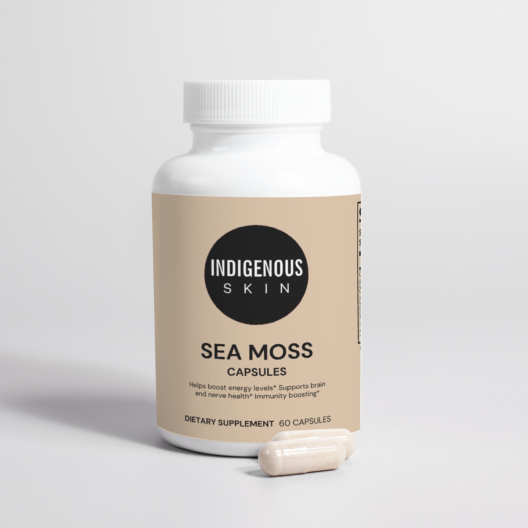 Organic sea moss capsules for immune support, thyroid health, and energy.